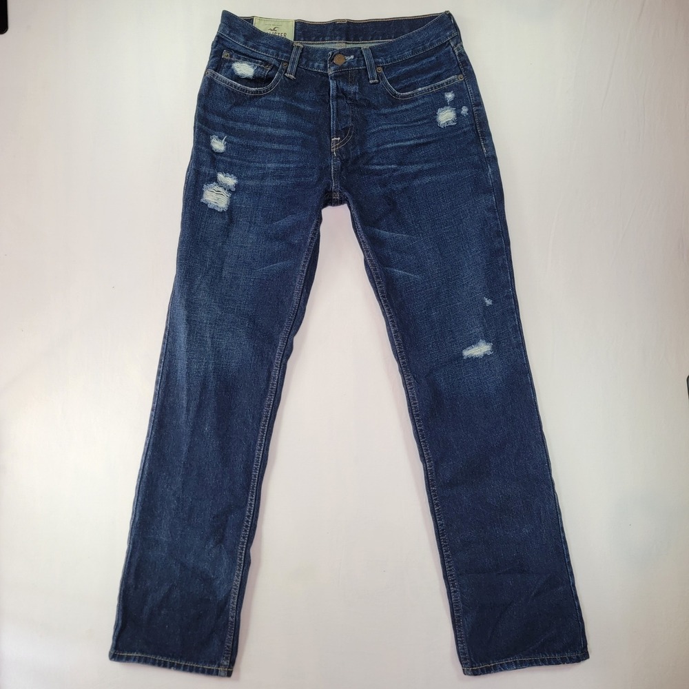 Hollister Classic Straight Distressed Jeans Men 31x32 Dark Wash Button Fly Denim